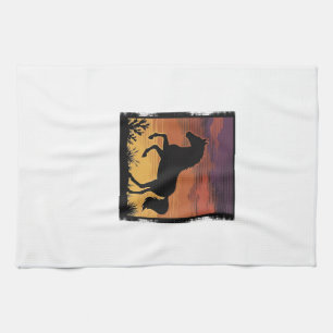 Vintage-Sonnenuntergang-Pferdesilhouette Western-G Geschirrtuch