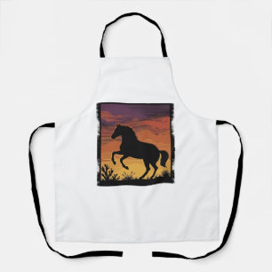 Vintage-Sonnenuntergang-Pferdesilhouette Western-G Schürze