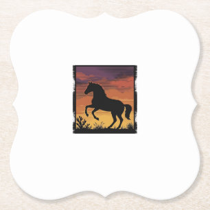 Vintage-Sonnenuntergang-Pferdesilhouette Western-G Untersetzer