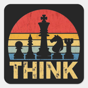 Vintage-Sonnenuntergang-Schach-Kunstwerk – Inspiri Quadratischer Aufkleber