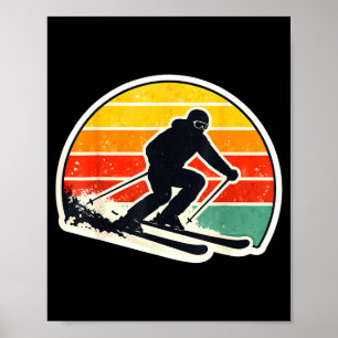 Vintage-Sonnenuntergang-Skifahrer-Silhouette Retro Poster