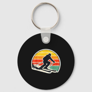 Vintage-Sonnenuntergang-Skifahrer-Silhouette Retro Schlüsselanhänger