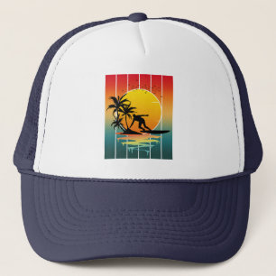 Vintage-Sonnenuntergang-Surfen-Surfer-Ozean-Welle Truckerkappe