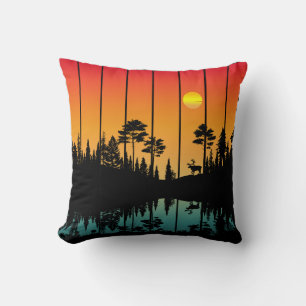 Vintage-Sonnenuntergang-Wald-Sonnenaufgang-Landsch Kissen
