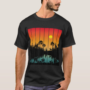 Vintage-Sonnenuntergang-Wald-Sonnenaufgang-Landsch T-Shirt