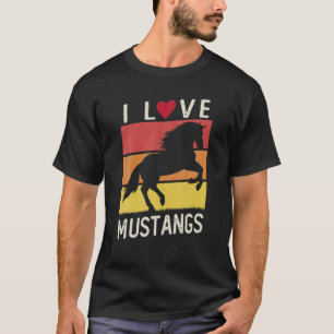 Vintage-Sonnenuntergang Wildtier Mustang Süßes Pfe T-Shirt