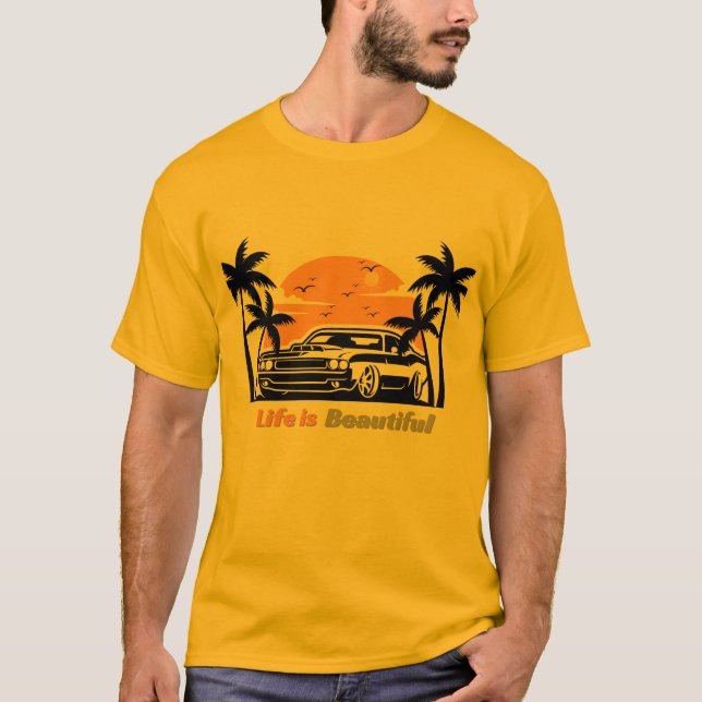 Vintage-Sonnenuntergangs-Auto T-Shirt (Vorderseite)