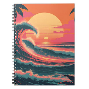 Vintage-Sonnenuntergangs-Welle Retro-Tropen-Noti Notizblock