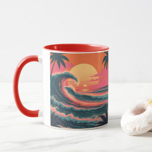 Vintage-Sonnenuntergangs-Welle   Retro-tropischer  Tasse