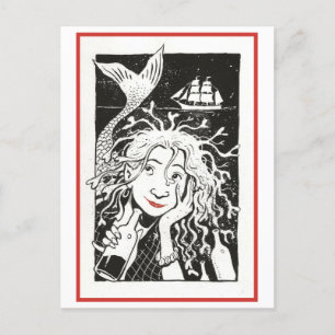 Vintage sorglose Meerjungfrau-Illustration Postkarte