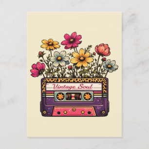 Vintage-Soul-Kassette mit Wildblumen Retro Postkarte
