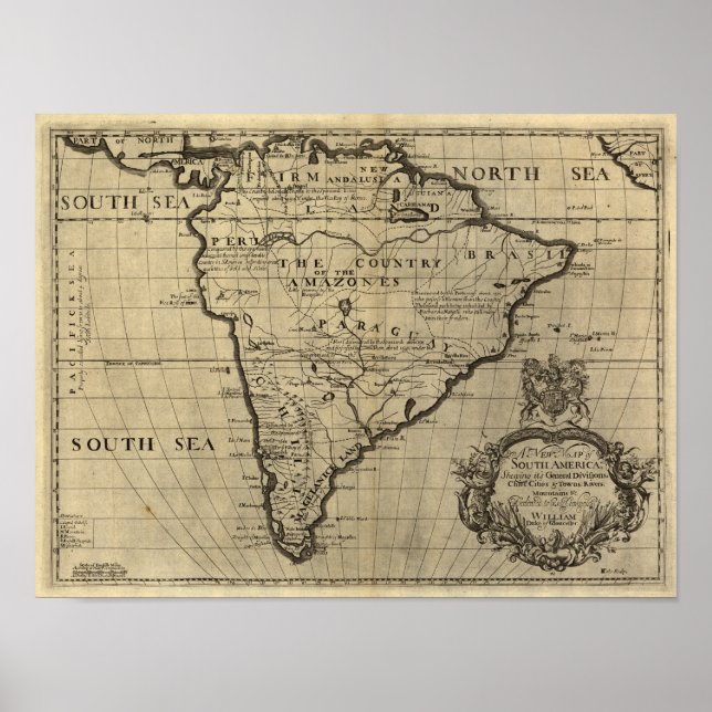Vintage South America Map, 1690's (circa) Poster (Vorne)