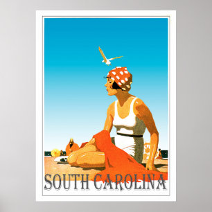 Vintage South Carolina Beach Szene Poster