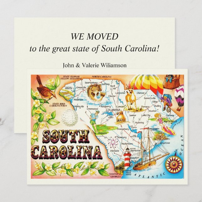 Vintage South Carolina Map Moving Ankündigung (Vorne/Hinten)