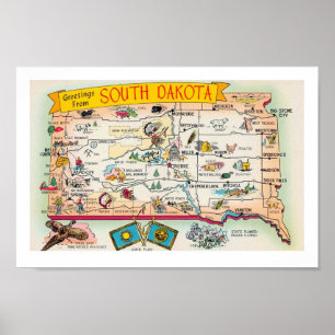 Vintage South Dakota-Karte Druck Poster