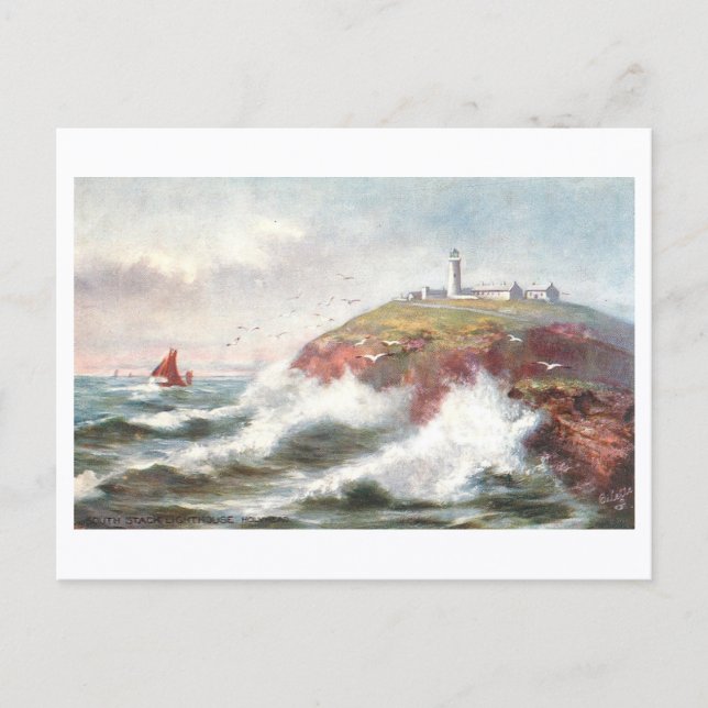 Vintage South Stack Leuchtturm in Holyhead, Wales Postkarte (Vorderseite)