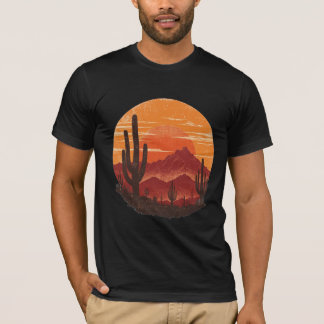 Vintage Southwest Wüsten-Sonnenuntergang Kaktus T- T-Shirt