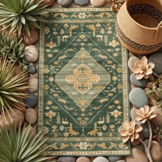 Vintage Southwestern Floral Kilim Sage Green Boho Strandtuch