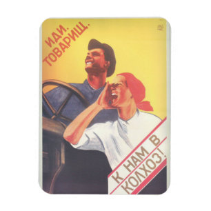 Vintage Sowjetische Kunst "Tritt unserem Kollektiv Magnet