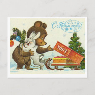 Vintage sowjetische Neujahrs-/Weihnachtspostkarte Postkarte