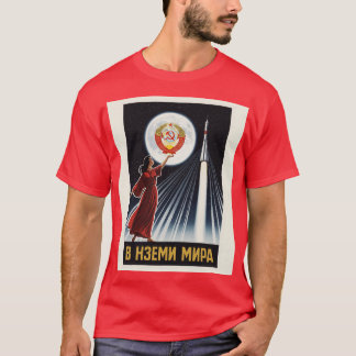 Vintage Sowjetisches Weltraumplakat – Frau und Rak T-Shirt