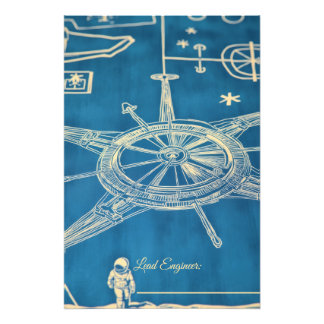 Vintage Space Age Moon Base Blueprint - Retro Sci- Fotodruck