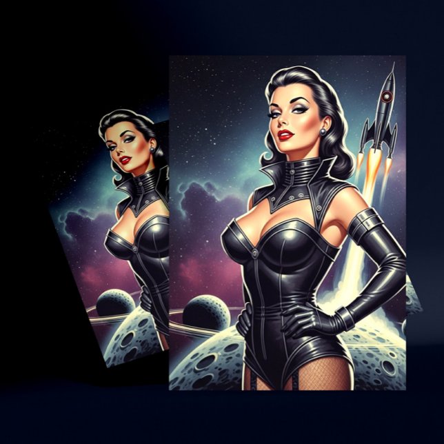 Vintage Space Pin-up Postkarte (Von Creator hochgeladen)