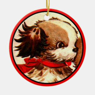 Vintage Spaniel-Welpen-Verzierung Keramikornament