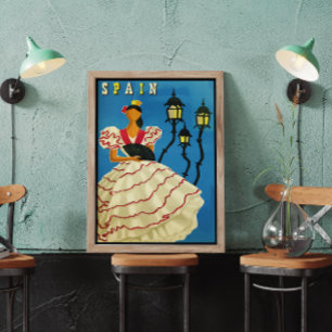 Vintage Spanien schwarze Umrandung Retro-Reise Poster