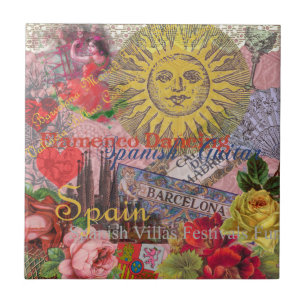 Vintage Spanien Sonnenschein Reise Collage Retro E Fliese