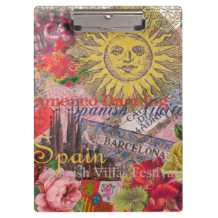 Vintage Spanien Sonnenschein Reise Collage Retro E Klemmbrett