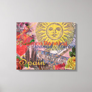 Vintage Spanien Sonnenschein Reise Collage Retro E Leinwanddruck
