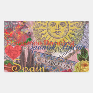 Vintage Spanien Sonnenschein Reise Collage Retro E Rechteckiger Aufkleber