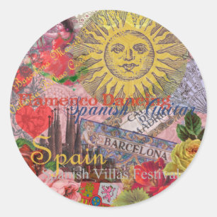 Vintage Spanien Sonnenschein Reise Collage Retro E Runder Aufkleber