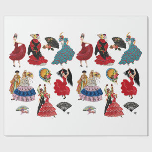 Vintage spanische Flamenco-Tänzerin Frauen Fächer Geschenkpapier