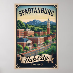 Vintage Spartanburg South Carolina Retro-Reiseziel Poster