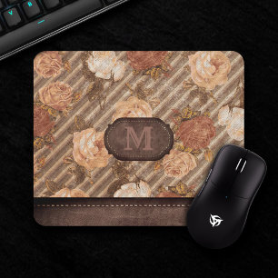 Vintage Spice Copper Rose   Rustic Floral Monogram Mousepad