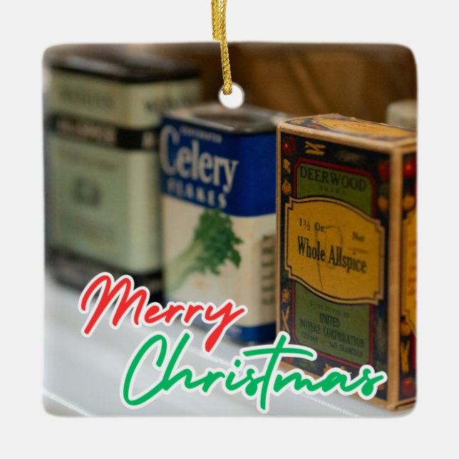 Vintage Spice Rack Frohe Weihnachten Keramikornament (Vorderseite)