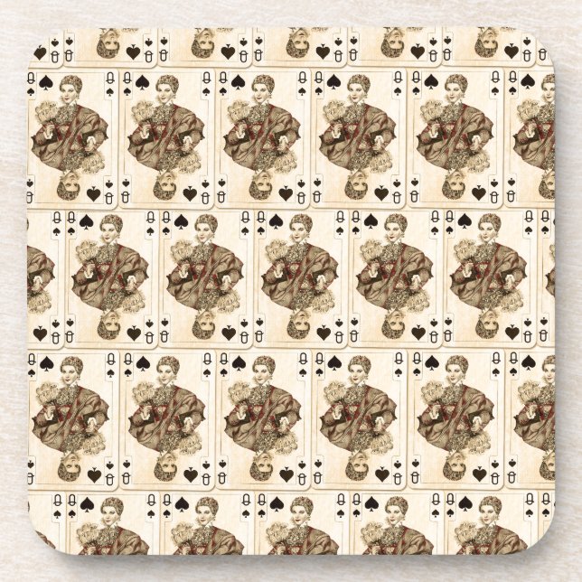 Vintage Spielkarte-Collagen-Königin-Spaten Getränkeuntersetzer (Vorderseite)