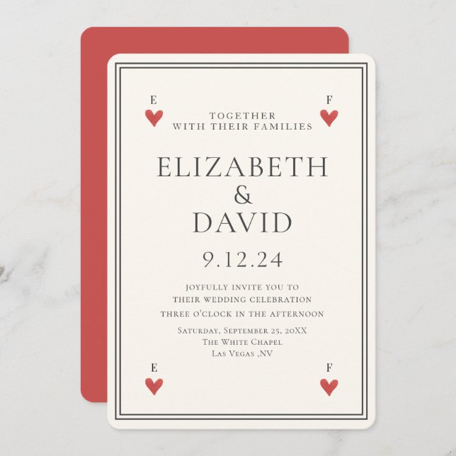 Vintage Spielkarten Herz Einfache Hochzeit Einladung (Vorne/Hinten)