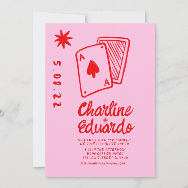 Vintage Spielkarten Herz Einfache Hochzeit Einladung (Vorderseite)