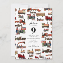 Vintage Spielzeugbahn farbenfrohe Züge Geburtstags