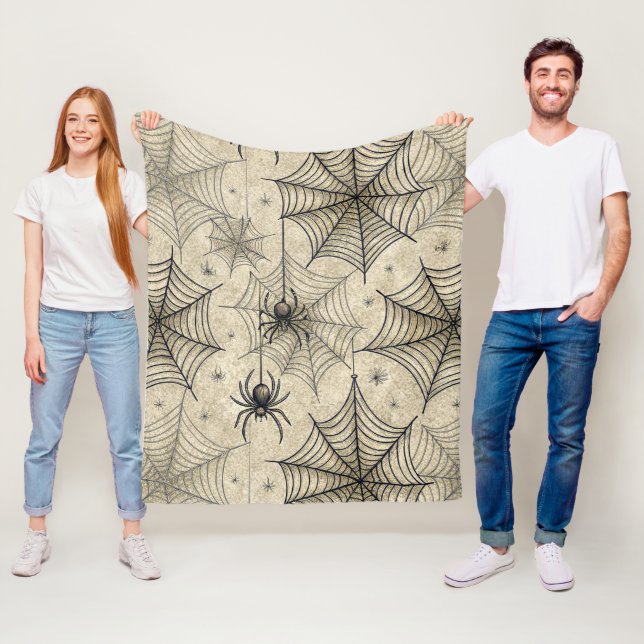 Vintage Spinnen und Weben Halloween-Muster Fleecedecke (Beispiel)