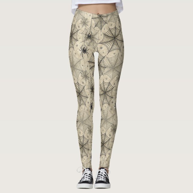 Vintage Spinnen und Weben Halloween-Muster Leggings (Vorderseite)