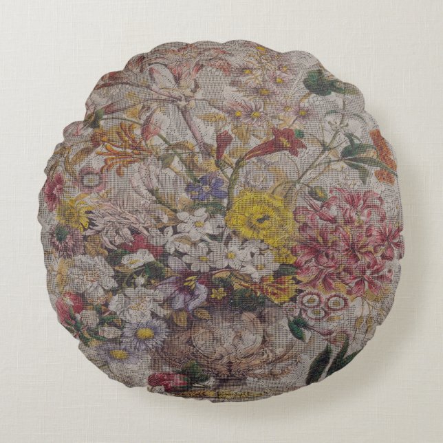 Vintage Spinnstoffe, rund gezogene Kissen (16 Zoll (Vorderseite)