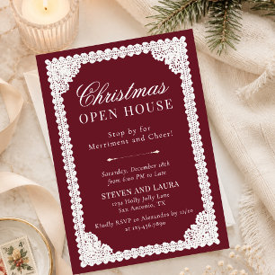 Vintage-Spitze-Burgunder-Open-House-Weihnachtsfeie Einladung