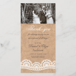 Vintage Spitze-Hochzeit danken Ihnen Foto-Karte Dankeskarte
