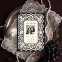 Vintage-Spitze Schwarz Save-the-Date