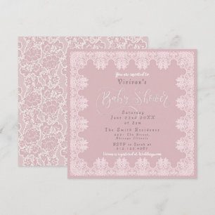 Vintage-Spitze Shabby Chic Rosa Babyparty Einladung