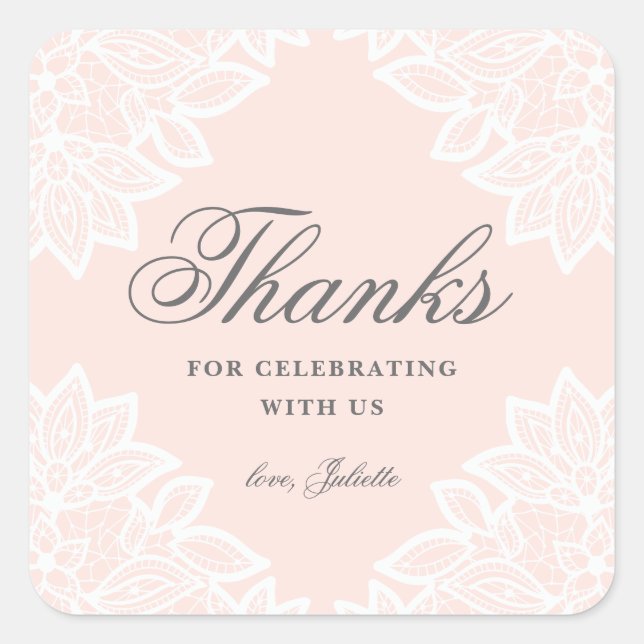 Vintage Spitzen-Babydusche Danke für den Aufkleber (Vorderseite)